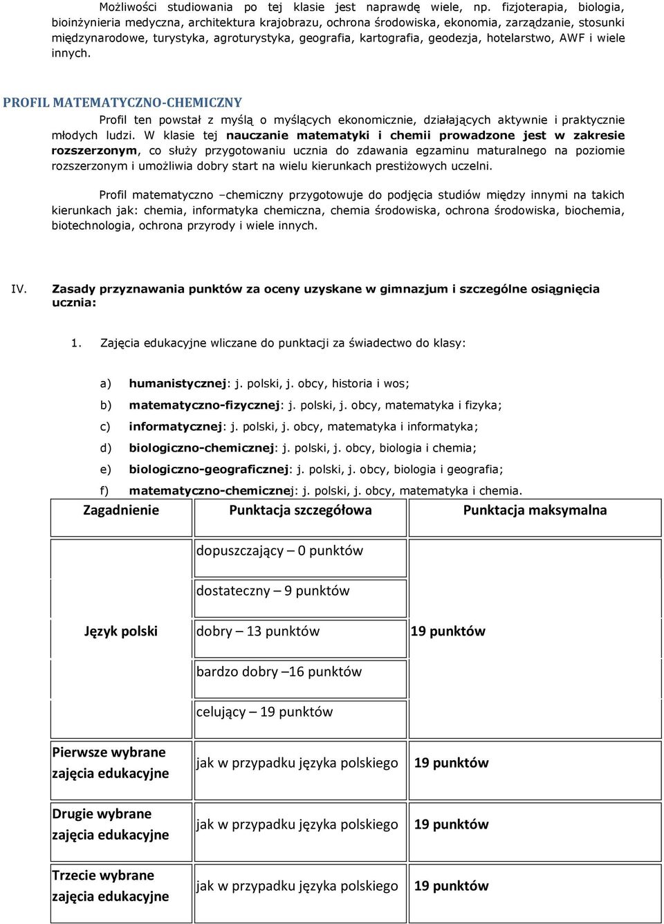 geodezja, hotelarstwo, AWF i wiele innych. PROFIL MATEMATYCZNO-CHEMICZNY Profil ten powstał z myślą o myślących ekonomicznie, działających aktywnie i praktycznie młodych ludzi.