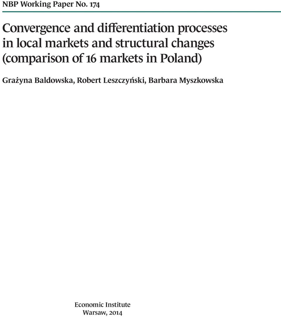 markets and structural changes (comparison of 16 markets