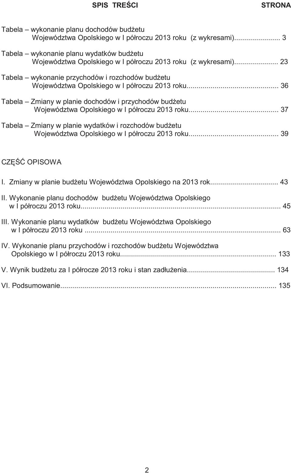 .. 23 Tabela wykonanie przychodów i rozchodów bud etu Województwa Opolskiego w I półroczu 2013 roku.