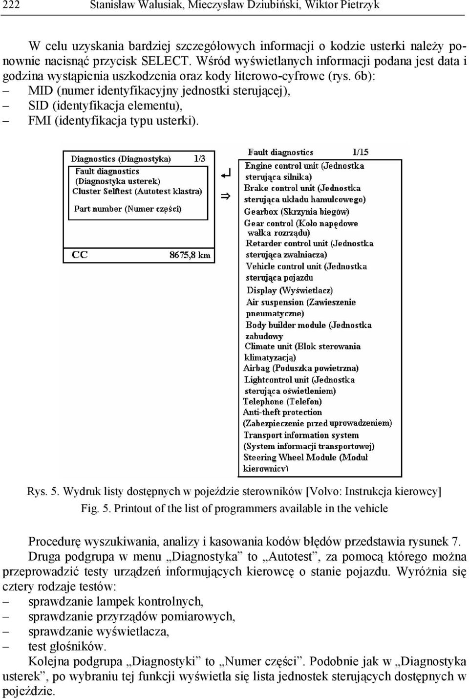 6b): MID (numer identyfikacyjny jednostki sterującej), SID (identyfikacja elementu), FMI (identyfikacja typu usterki). Rys. 5.