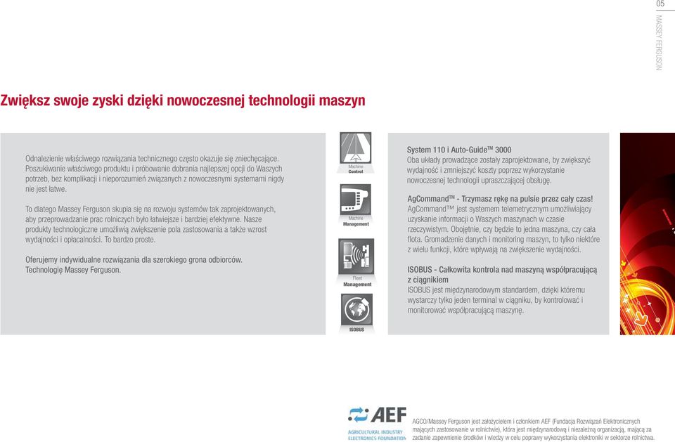 To dlatego Massey Ferguson skupia się na rozwoju systemów tak zaprojektowanych, aby przeprowadzanie prac rolniczych było łatwiejsze i bardziej efektywne.