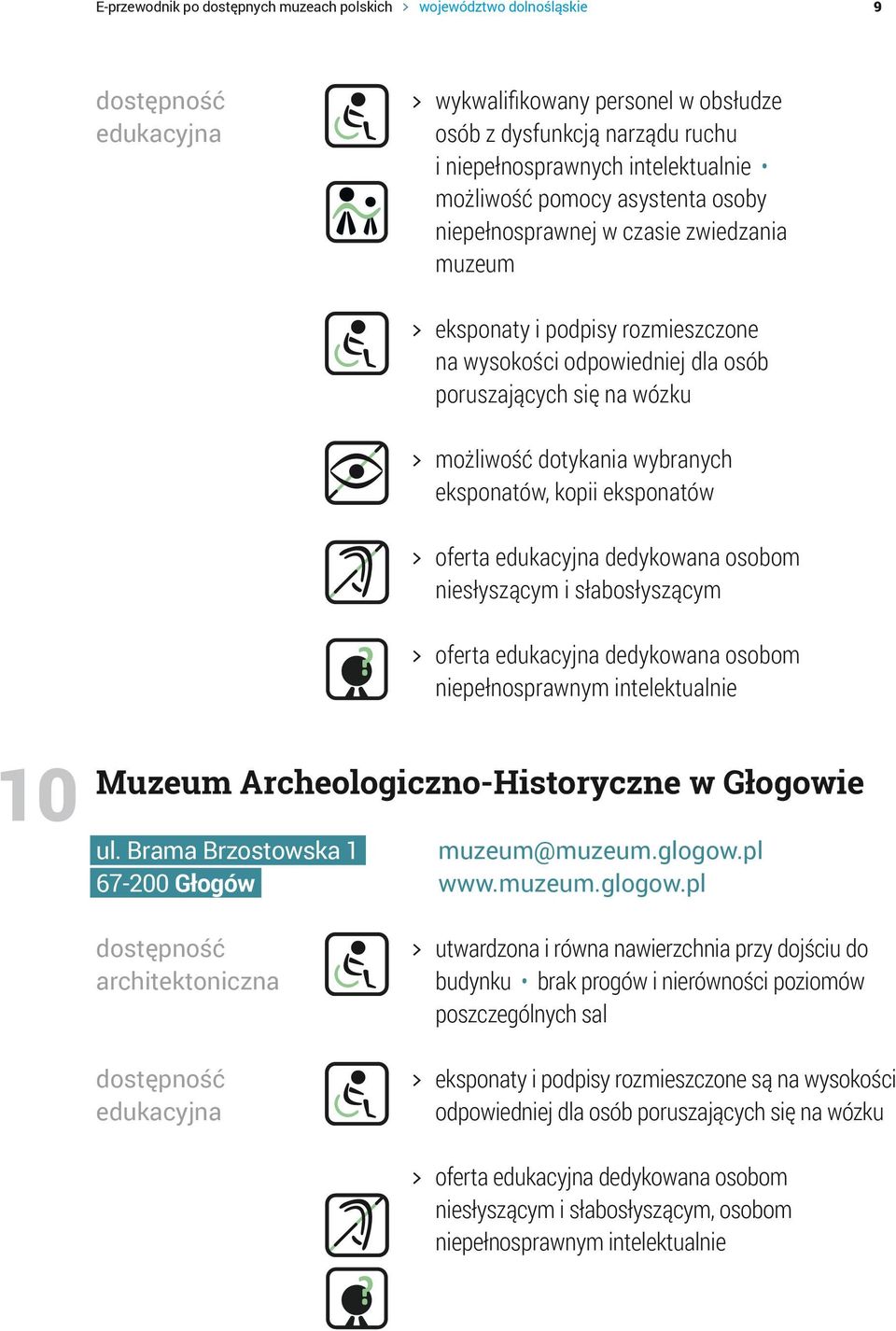 eksponatów, kopii eksponatów > > oferta dedykowana osobom niesłyszącym i słabosłyszącym > > oferta dedykowana osobom niepełnosprawnym intelektualnie 10 Muzeum Archeologiczno-Historyczne w Głogowie ul.