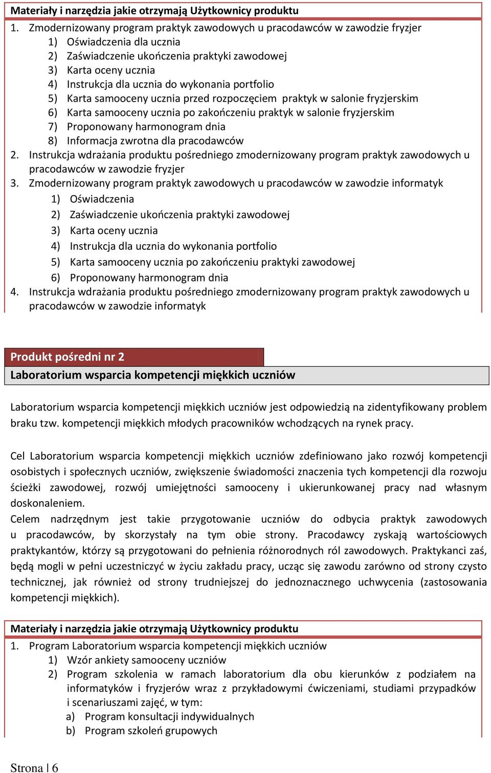 wykonania portfolio 5) Karta samooceny ucznia przed rozpoczęciem praktyk w salonie fryzjerskim 6) Karta samooceny ucznia po zakończeniu praktyk w salonie fryzjerskim 7) Proponowany harmonogram dnia