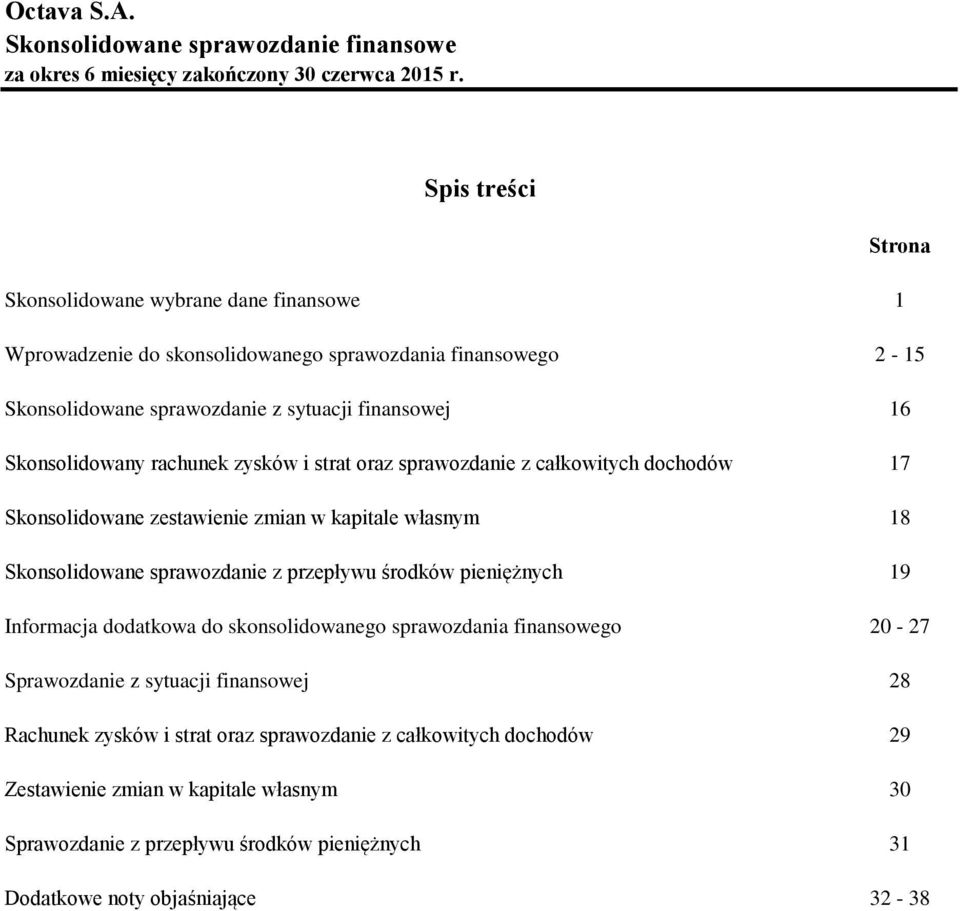 rachunek zysków i strat oraz sprawozdanie z całkowitych dochodów 17 Skonsolidowane zestawienie zmian w kapitale własnym 18 Skonsolidowane sprawozdanie z przepływu środków pieniężnych 19