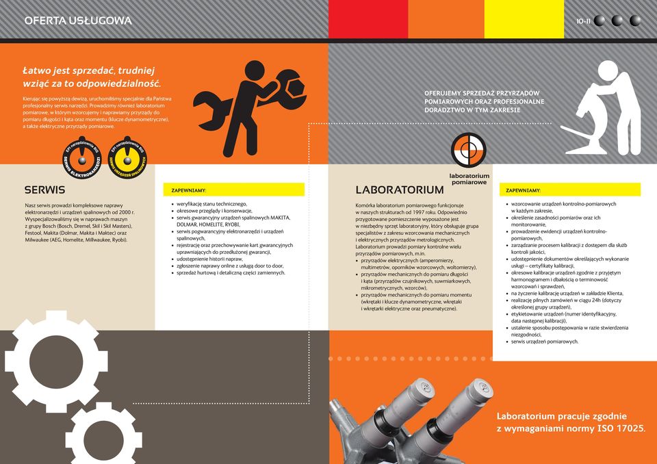 OFERUJEMY SPRZEDAŻ PRZYRZĄDÓW POMIAROWYCH ORAZ PROFESJONALNE DORADZTWO W TYM ZAKRESIE SERWIS ZAPEWNIAMY: LABORATORIUM ZAPEWNIAMY: Nasz serwis prowadzi kompleksowe naprawy elektronarzędzi i urządzeń