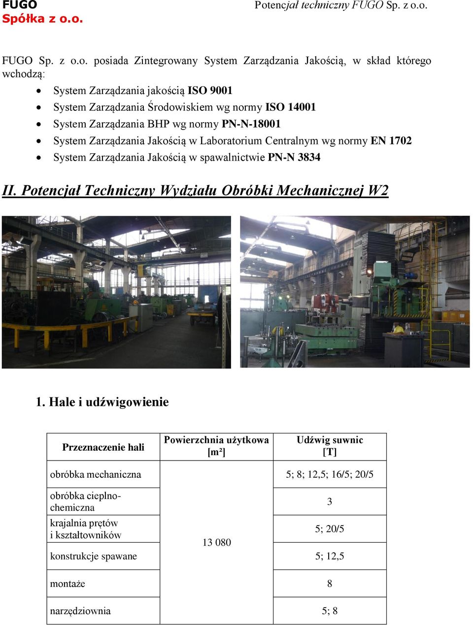 System Zarządzania BHP wg normy PN-N-18001 System Zarządzania Jakością w Laboratorium Centralnym wg normy EN 1702 System Zarządzania Jakością w spawalnictwie PN-N