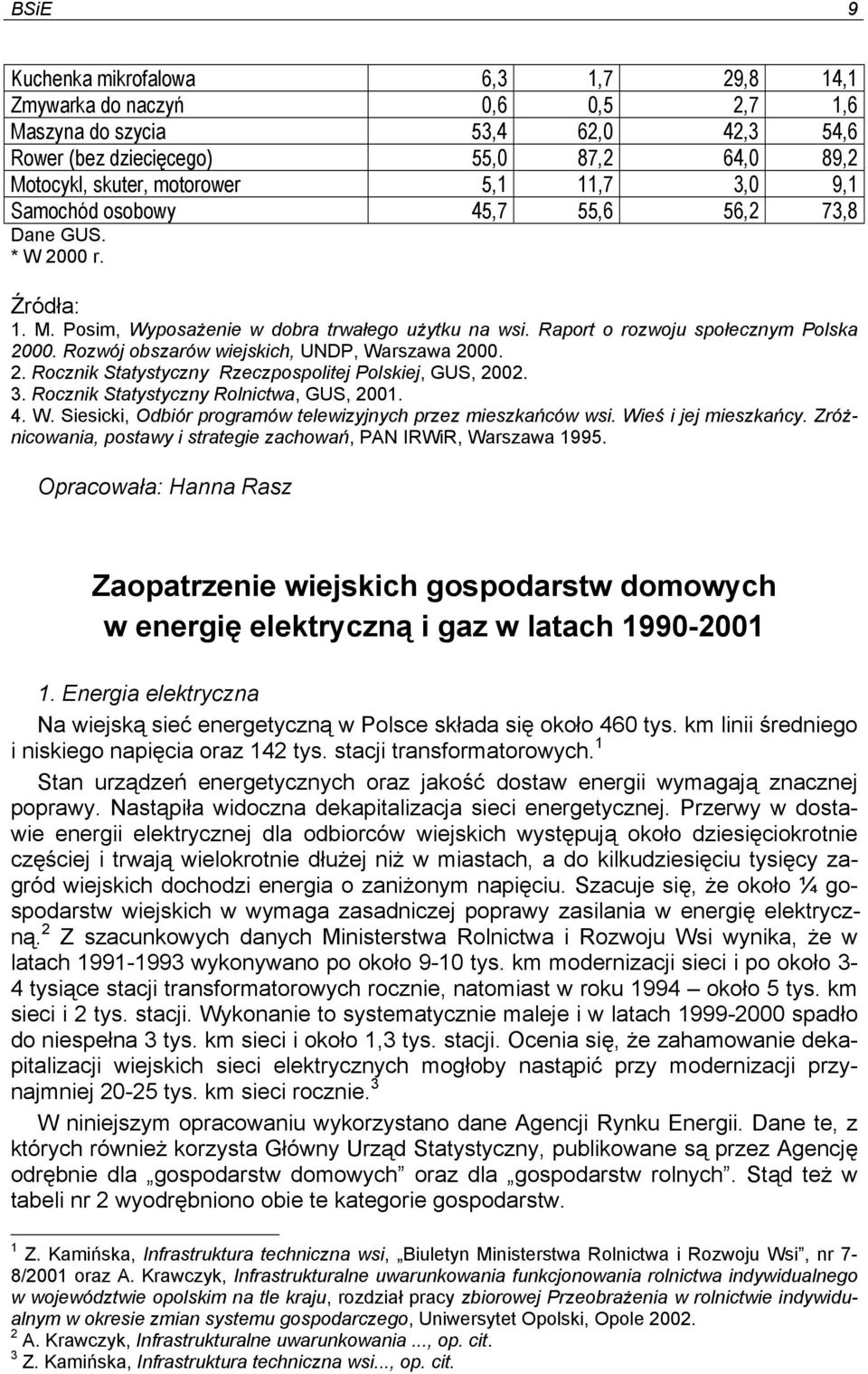 Rozwój obszarów wiejskich, UNDP, Warszawa 2000. 2. Rocznik Statystyczny Rzeczpospolitej Polskiej, GUS, 2002. 3. Rocznik Statystyczny Rolnictwa, GUS, 2001. 4. W. Siesicki, Odbiór programów telewizyjnych przez mieszkańców wsi.