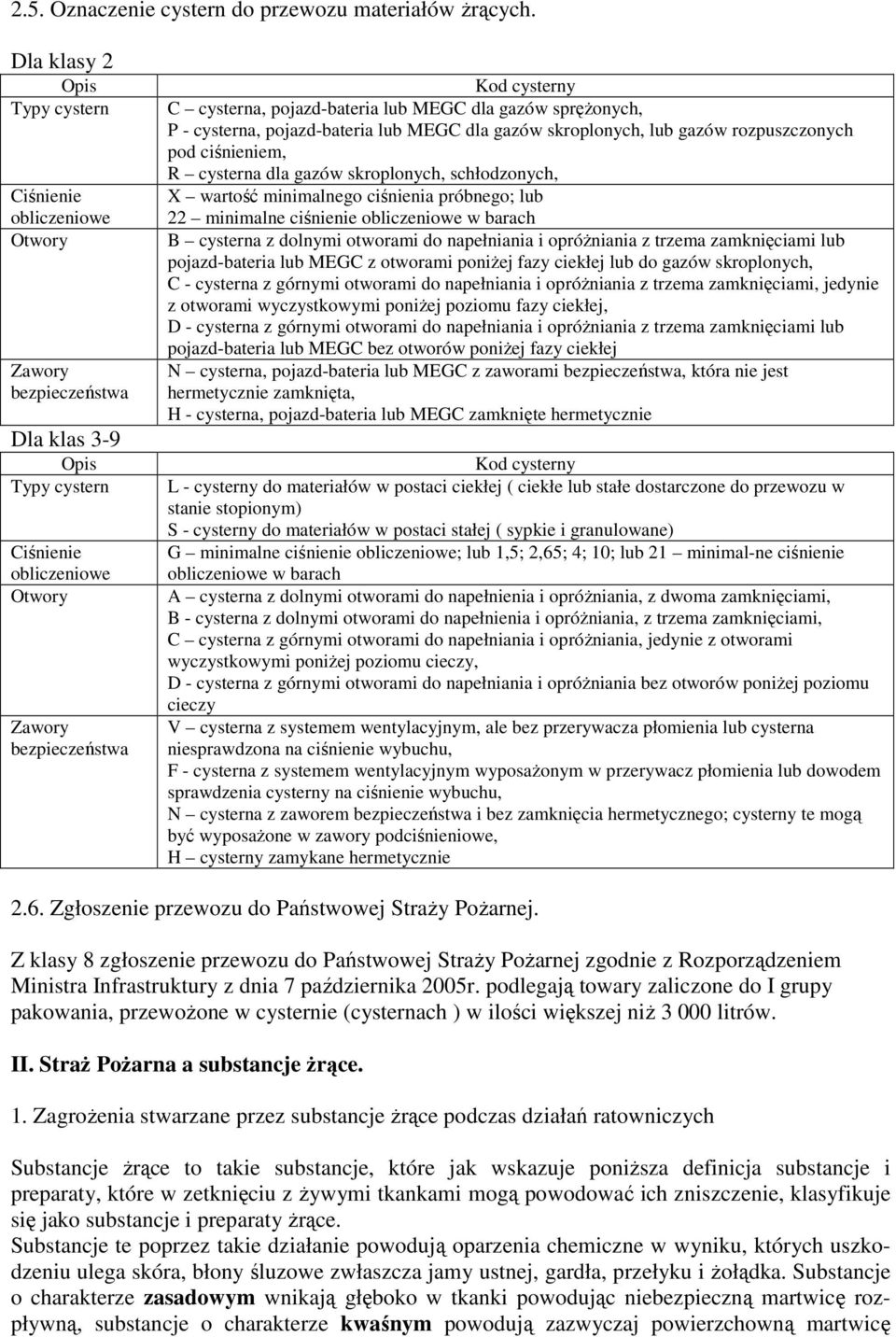 pojazd-bateria lub MEGC dla gazów spręŝonych, P - cysterna, pojazd-bateria lub MEGC dla gazów skroplonych, lub gazów rozpuszczonych pod ciśnieniem, R cysterna dla gazów skroplonych, schłodzonych, X