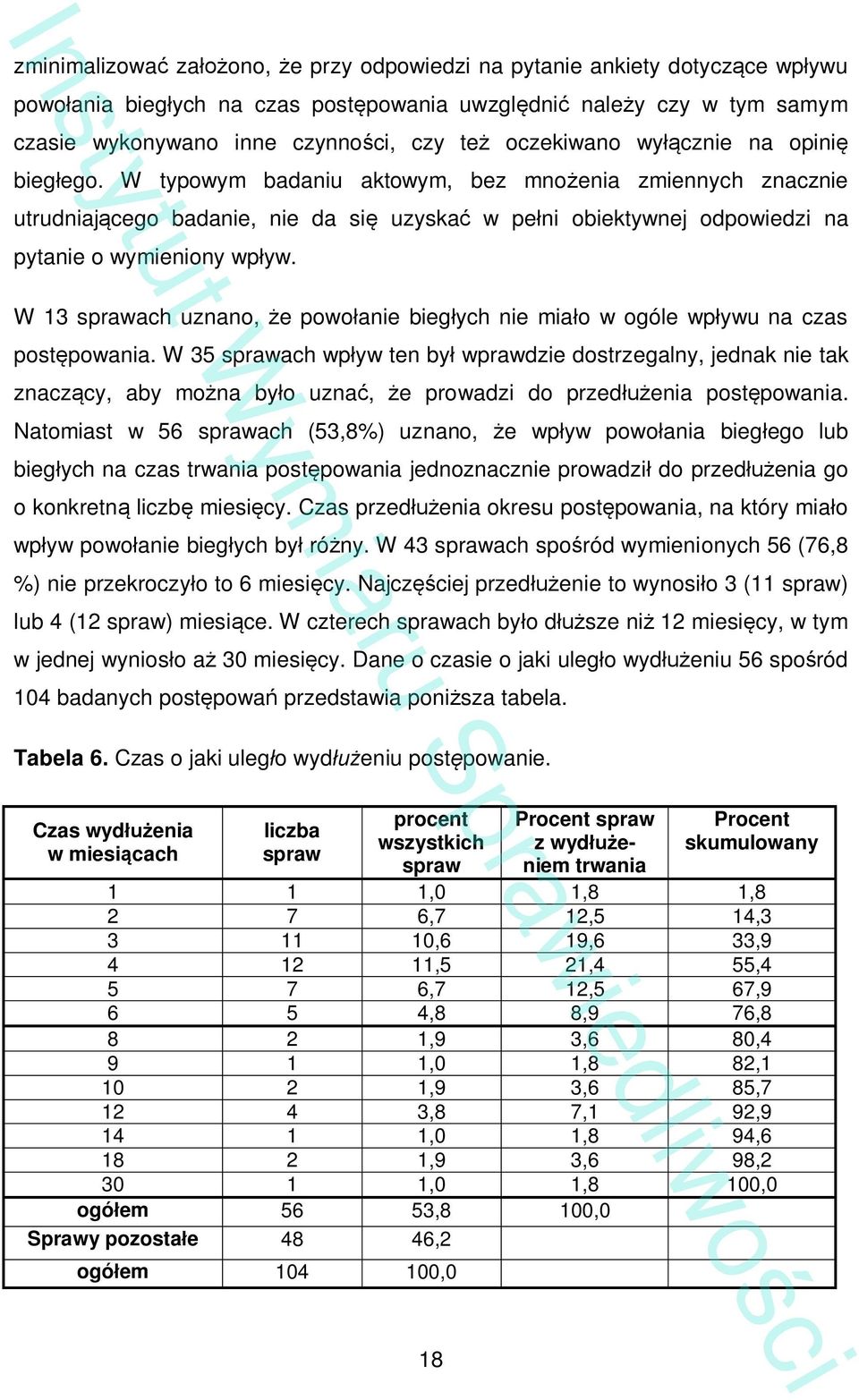 W 13 sprawach uznano, e powo anie bieg ych nie mia o w ogóle wp ywu na czas post powania.