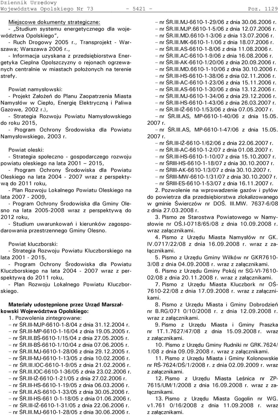 Powiat namysłowski: - Projekt Założeń do Planu Zaopatrzenia Miasta Namysłów w Ciepło, Energię Elektryczną i Paliwa Gazowe, 2002 r.