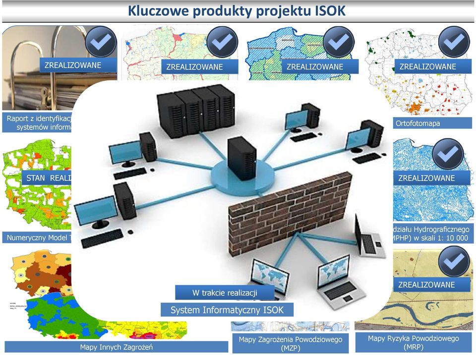 Meteorologicznych STAN REALIZACJI: 93% W trakcie realizacji ZREALIZOWANE ZREALIZOWANE Ortofotomapa ZREALIZOWANE Mapa Podziału Hydrograficznego Polski