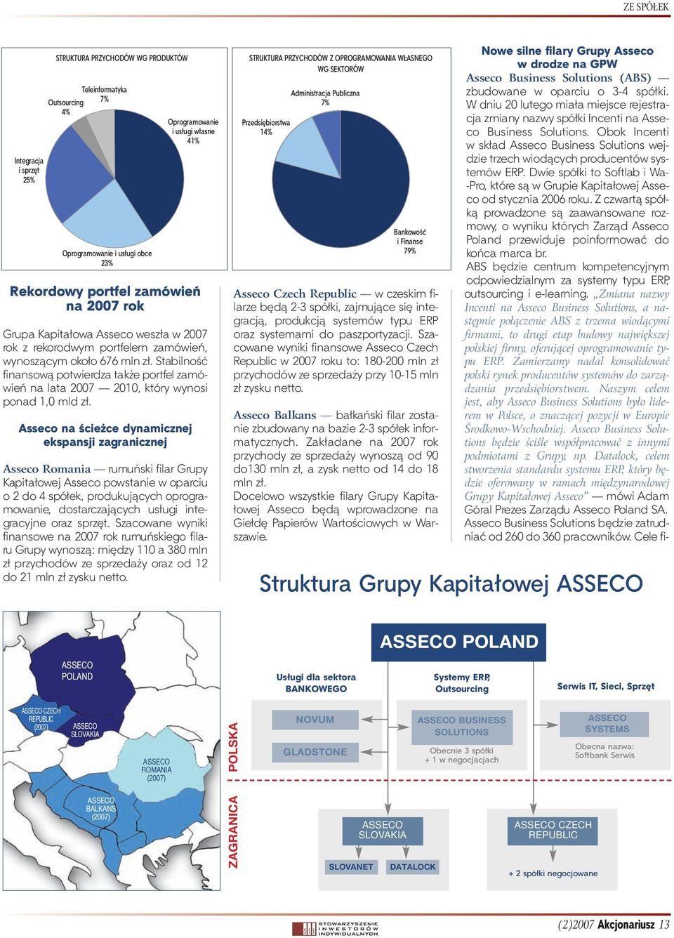Asseco na ścieżce dynamicznej ekspansji zagranicznej Oprogramowanie i usługi własne 41% Asseco Romania rumuński filar Grupy Kapitałowej Asseco powstanie w oparciu o 2 do 4 spółek, produkujących