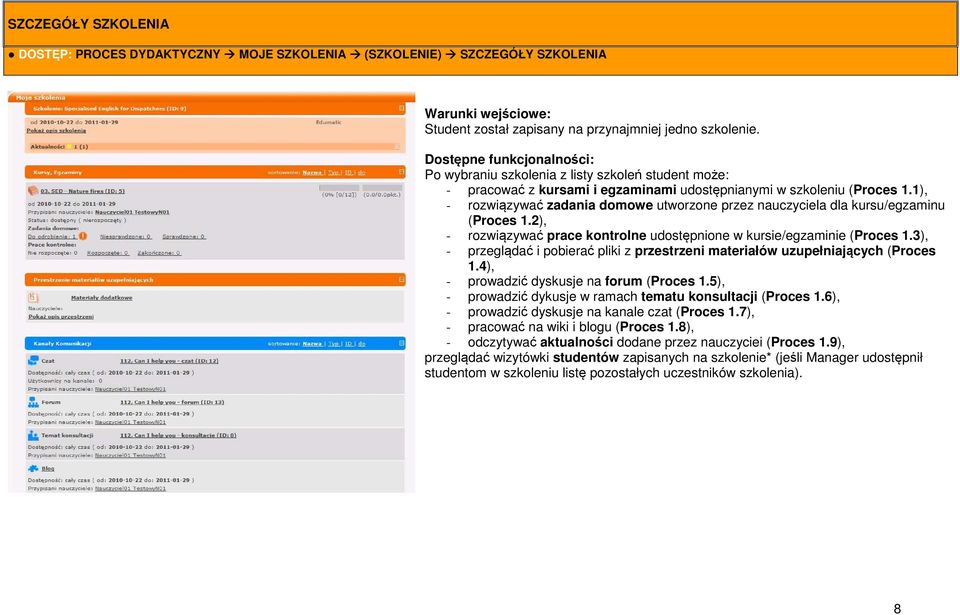 1), - rozwiązywać zadania domowe utworzone przez nauczyciela dla kursu/egzaminu (Proces 1.2), - rozwiązywać prace kontrolne udostępnione w kursie/egzaminie (Proces 1.