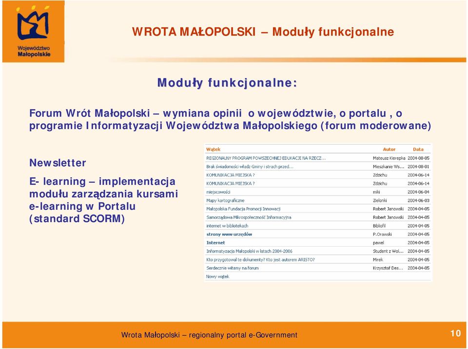 Informatyzacji Województwa Małopolskiego (forum moderowane) Newsletter E-