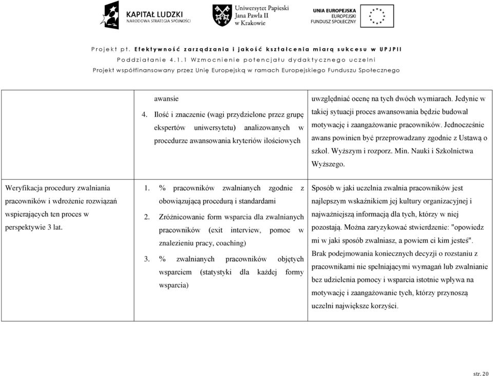 Nauki i Szkolnictwa Wyższego. Weryfikacja procedury zwalniania pracowników i wdrożenie rozwiązań wspierających ten proces w perspektywie 3 lat. 1.