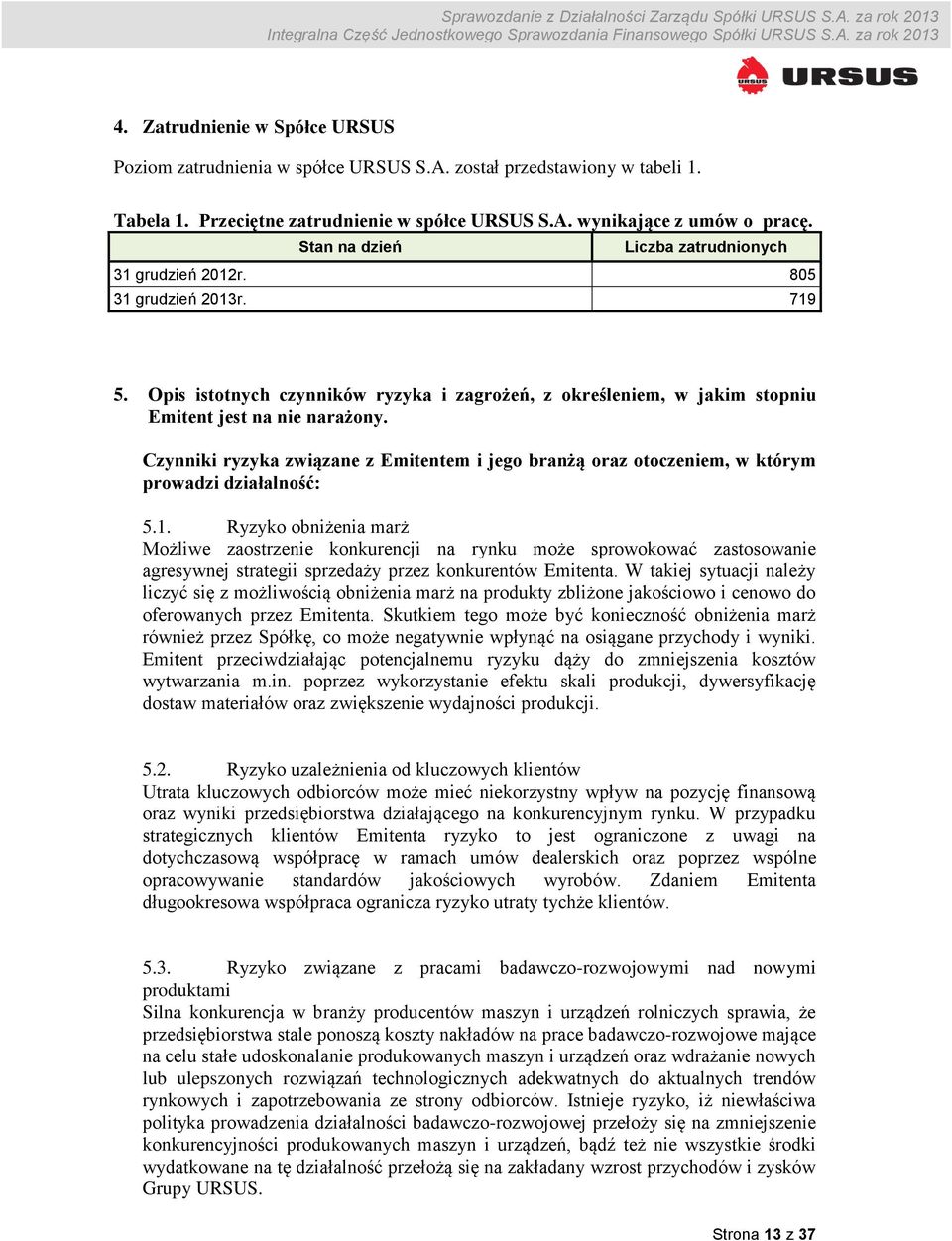 Czynniki ryzyka związane z Emitentem i jego branżą oraz otoczeniem, w którym prowadzi działalność: 5.1.