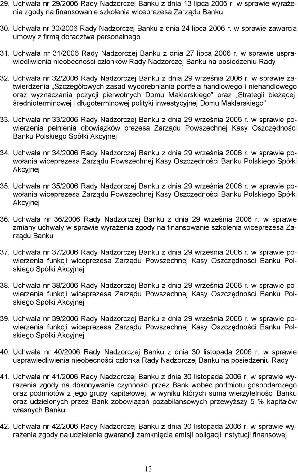 w sprawie usprawiedliwienia nieobecności członków Rady Nadzorczej Banku na posiedzeniu Rady 32. Uchwała nr 32/2006 Rady Nadzorczej Banku z dnia 29 września 2006 r.