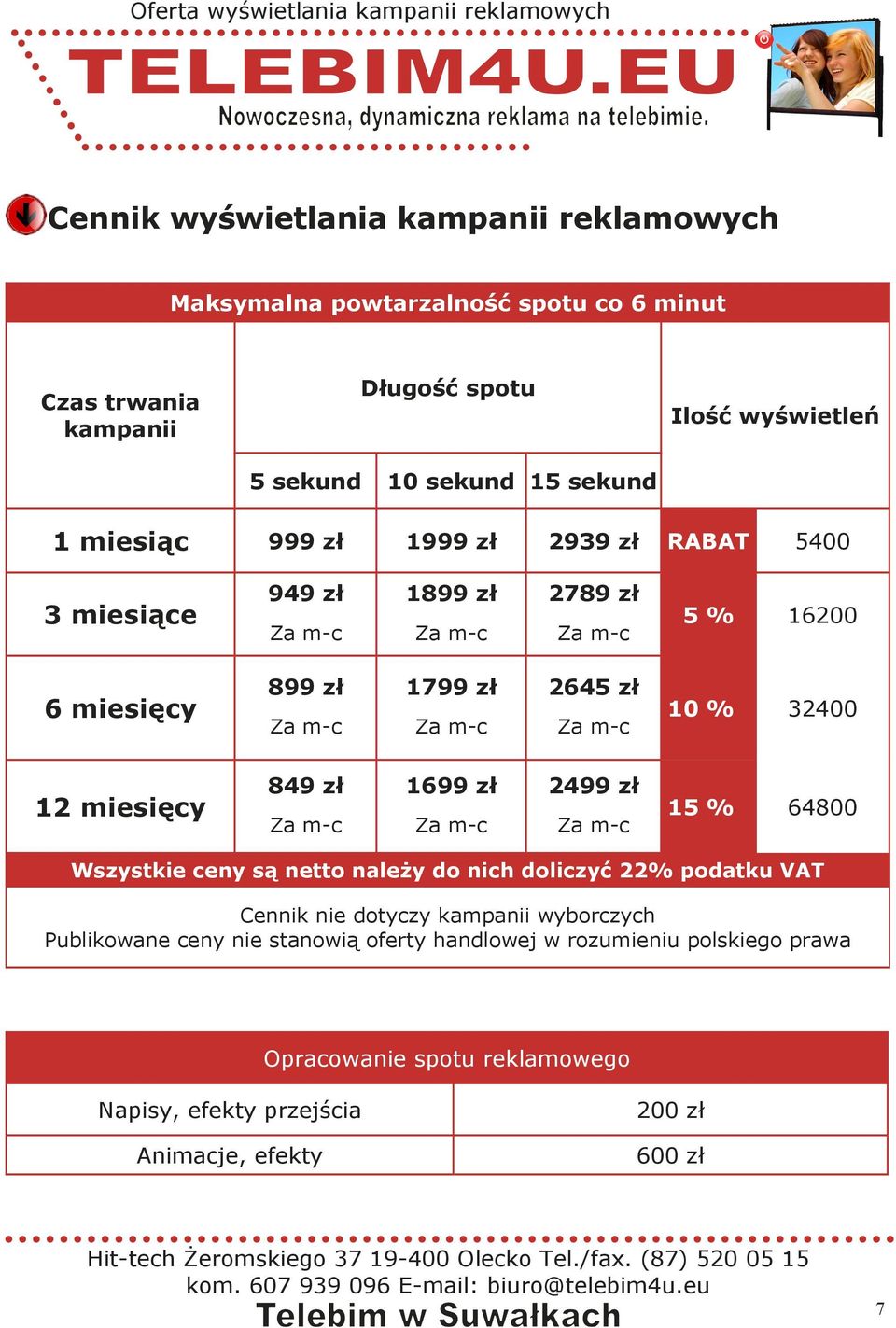 są netto należy do nich doliczyć 22% podatku VAT Cennik nie dotyczy kampanii wyborczych Publikowane ceny nie stanowią oferty handlowej w rozumieniu polskiego prawa Opracowanie