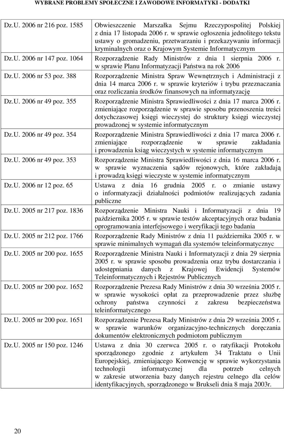 1064 Rozporządzenie Rady Ministrów z dnia 1 sierpnia 2006 r. w sprawie Planu Informatyzacji Państwa na rok 2006 Dz.U. 2006 nr 53 poz.