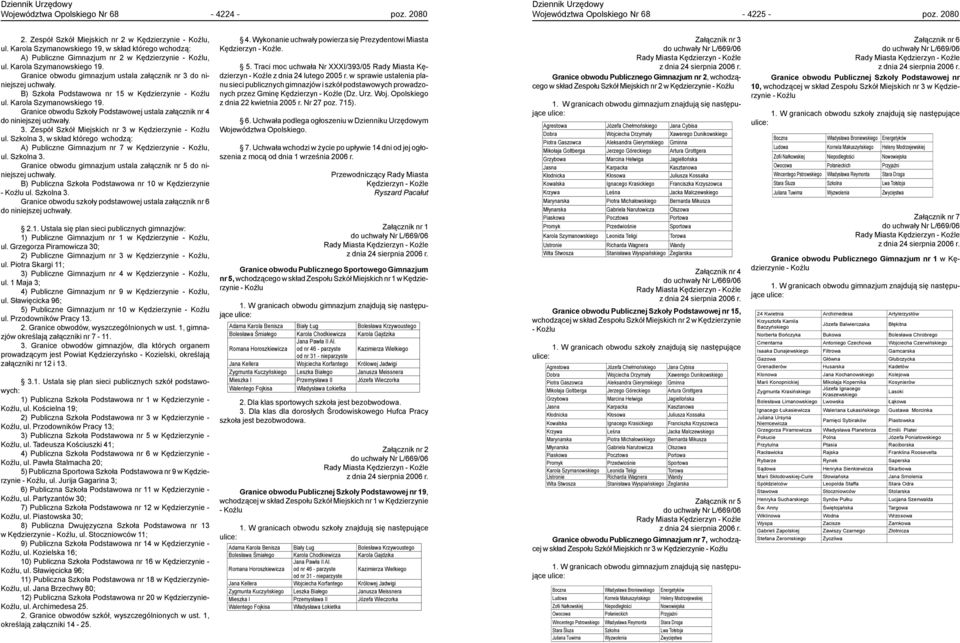 Granice obwodu gimnazjum ustala załącznik nr 3 do niniejszej uchwały. B) Szkoła Podstawowa nr 15 w Kędzierzynie - Koźlu ul. Karola Szymanowskiego 19.