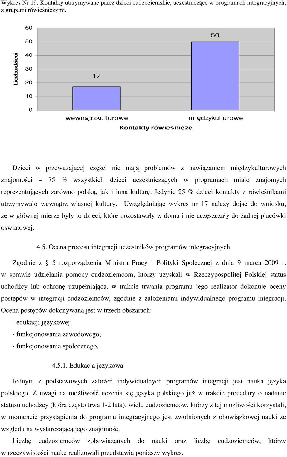 uczestniczących w programach miało znajomych reprezentujących zarówno polską, jak i inną kulturę. Jedynie % dzieci kontakty z rówieśnikami utrzymywało wewnątrz własnej kultury.