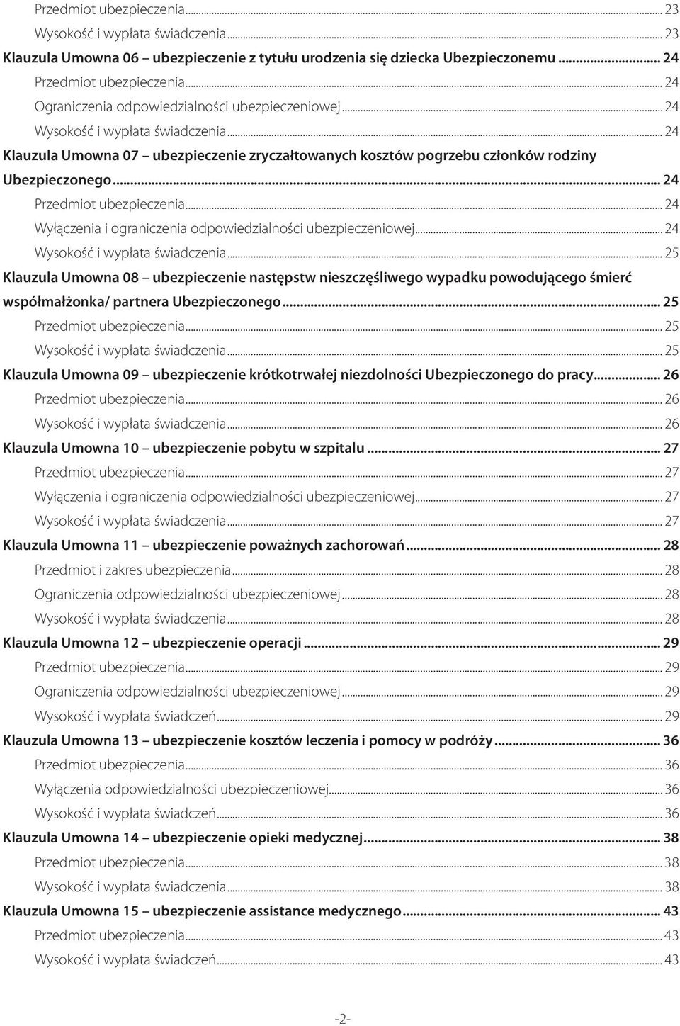 .. 24 Przedmiot ubezpieczenia... 24 Wyłączenia i ograniczenia odpowiedzialności ubezpieczeniowej... 24 Wysokość i wypłata świadczenia.