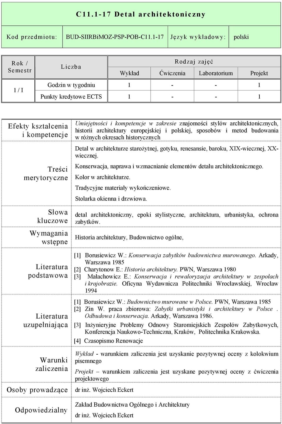 polskiej, sposobów i metod budowania w różnych okresach historycznych Detal w architekturze starożytnej, gotyku, renesansie, baroku, XIX-wiecznej, XXwiecznej.