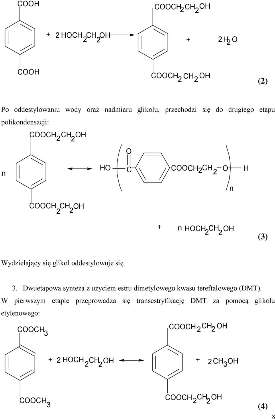 oddestylowuje się. 3. Dwuetapowa syteza z użyciem estru dimetylowego kwasu tereftalowego (DMT).