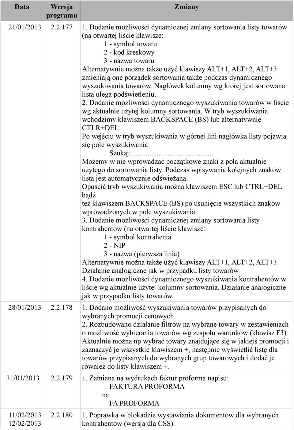 ALT+3. zmieniają one porządek sortowania także podczas dynamicznego wyszukiwania towarów. Nagłówek kolumny wg której jest sortowana lista ulega podświetleniu. 2.