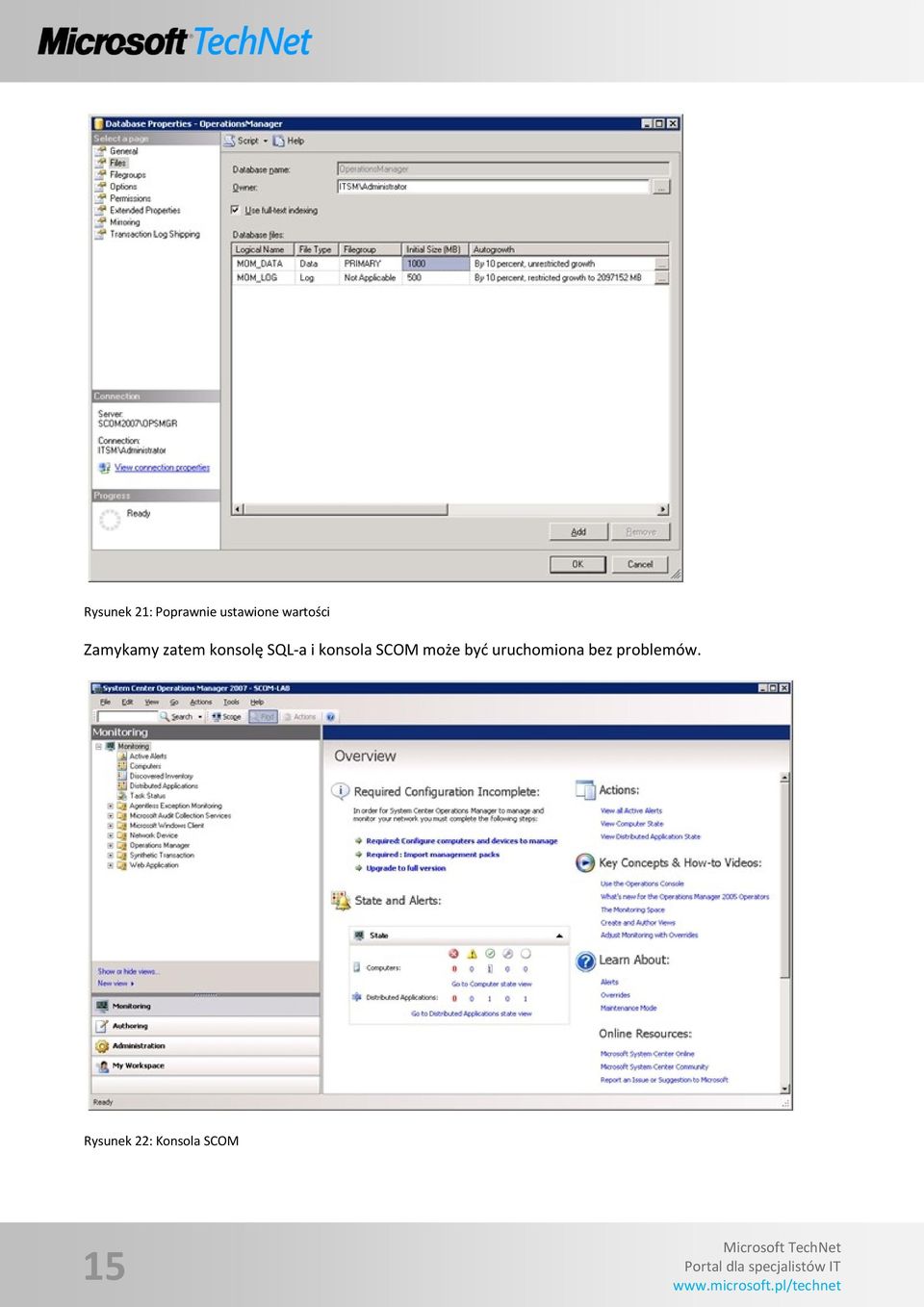 SQL-a i konsola SCOM może byd