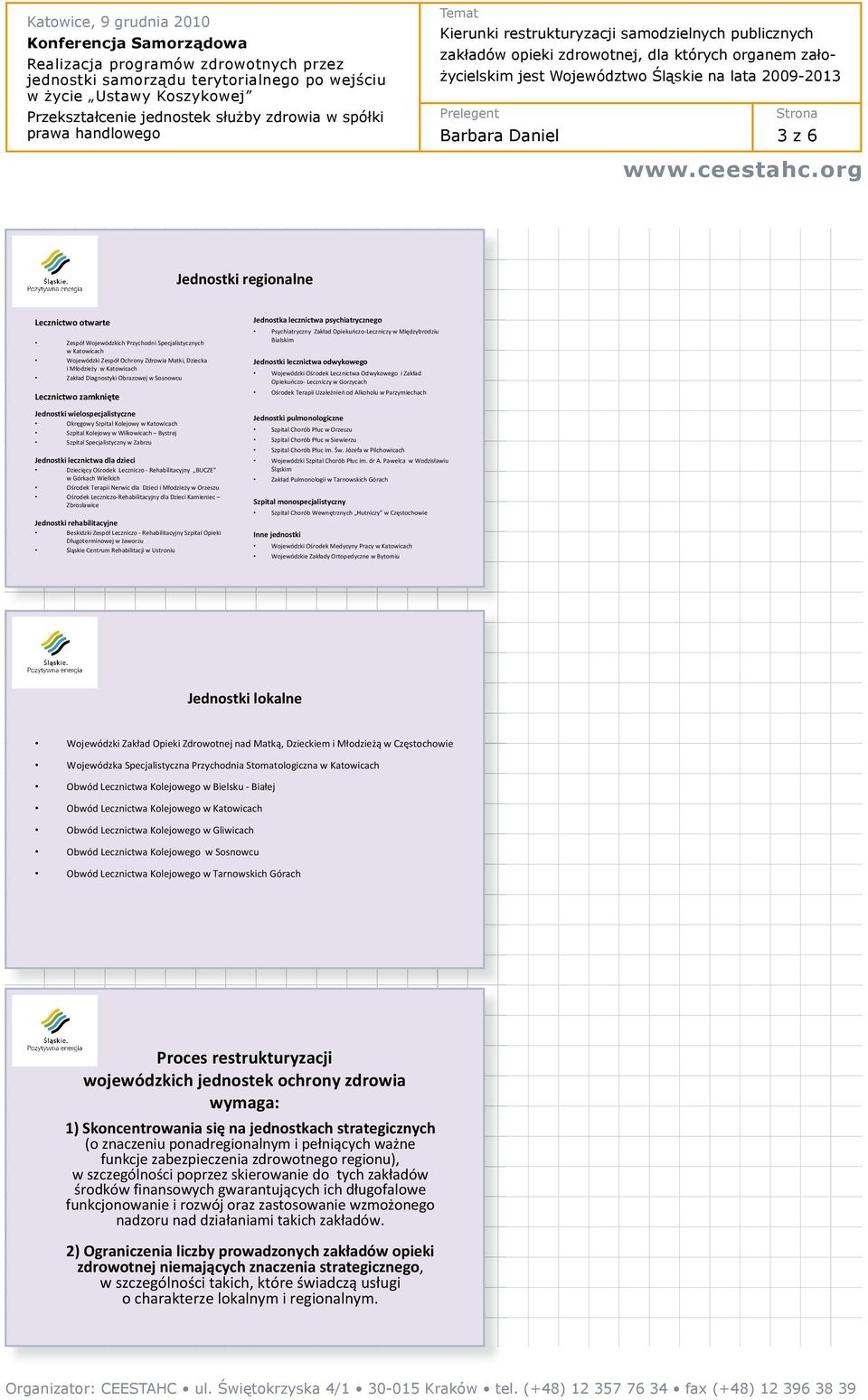 Bystrej Szpital Specjalistyczny w Zabrzu Jednostki lecznictwa dla dzieci Dziecicy Orodek Leczniczo - Rehabilitacyjny BUZE w Górkach Wielkich Orodek Terapii Nerwic dla Dzieci i Modziey w Orzeszu