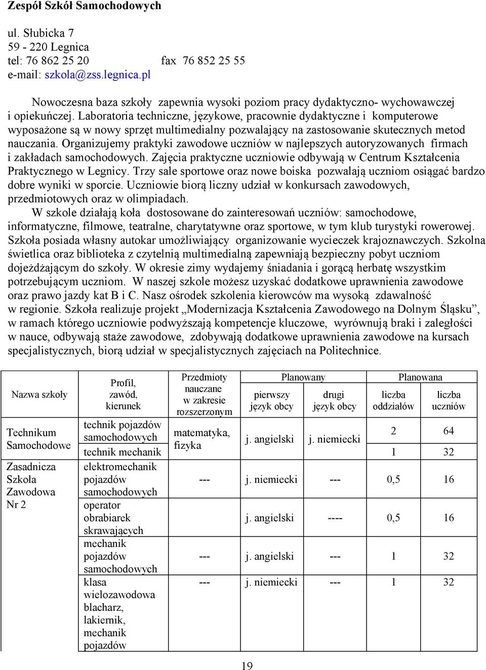 Organizujemy praktyki zawodowe w najlepszych autoryzowanych firmach i zakładach samochodowych. Zajęcia praktyczne uczniowie odbywają w Centrum Kształcenia Praktycznego w Legnicy.