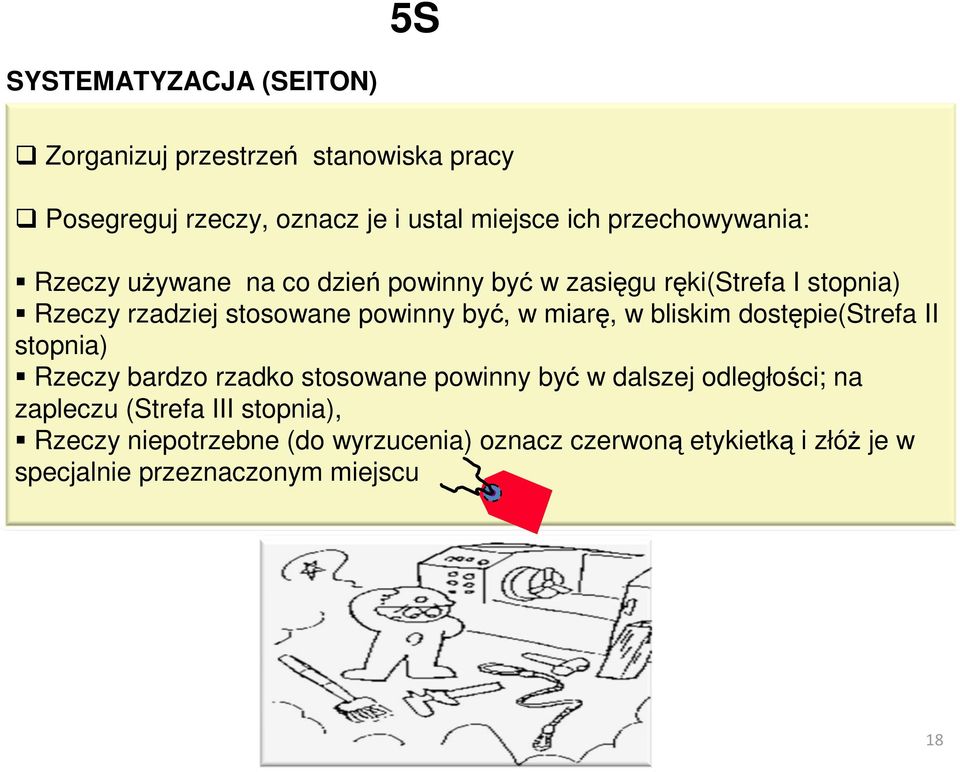 być, w miarę, w bliskim dostępie(strefa II stopnia) Rzeczy bardzo rzadko stosowane powinny być w dalszej odległości; na