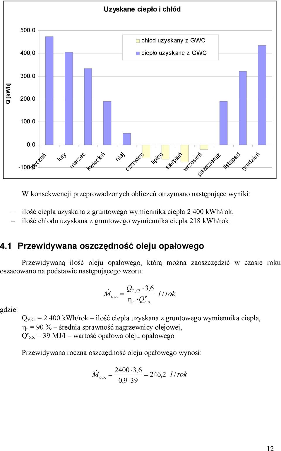 ciepła 18 kwh/rok..1 Przewidywana oszczędność oleju opałowego Przewidywaną ilość oleju opałowego, którą można zaoszczędzić w czasie roku oszacowano na podstawie następującego wzoru: Q M V, CI 3, o. o. l / rok r Q n Q V,CI = 00 kwh/rok ilość ciepła uzyskana z gruntowego wymiennika ciepła, n = 90 % średnia sprawność nagrzewnicy olejowej, Q r o.