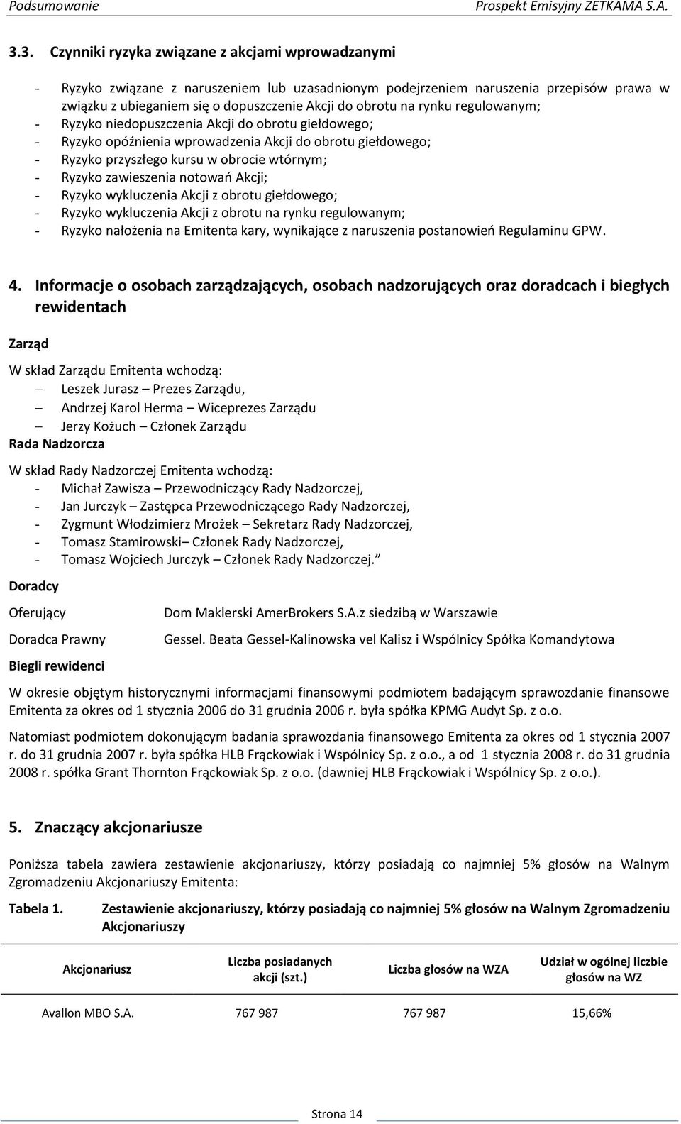 na rynku regulowanym; - Ryzyko niedopuszczenia Akcji do obrotu giełdowego; - Ryzyko opóźnienia wprowadzenia Akcji do obrotu giełdowego; - Ryzyko przyszłego kursu w obrocie wtórnym; - Ryzyko