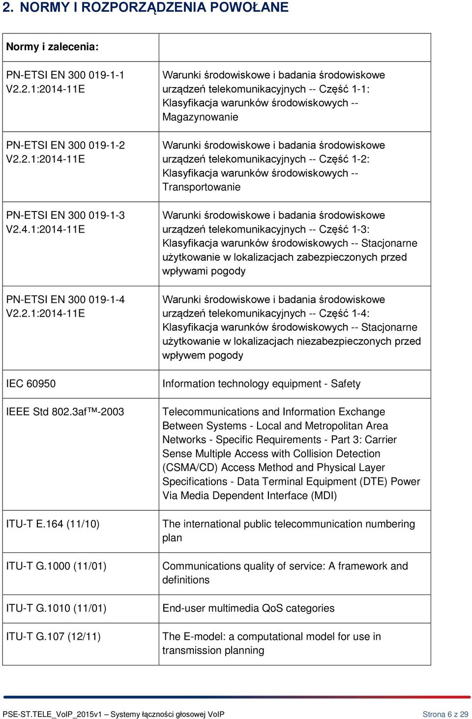 107 (12/11) Warunki śrdwiskwe i badania śrdwiskwe urządzeń telekmunikacyjnych -- Część 1-1: Klasyfikacja warunków śrdwiskwych -- Magazynwanie Warunki śrdwiskwe i badania śrdwiskwe urządzeń