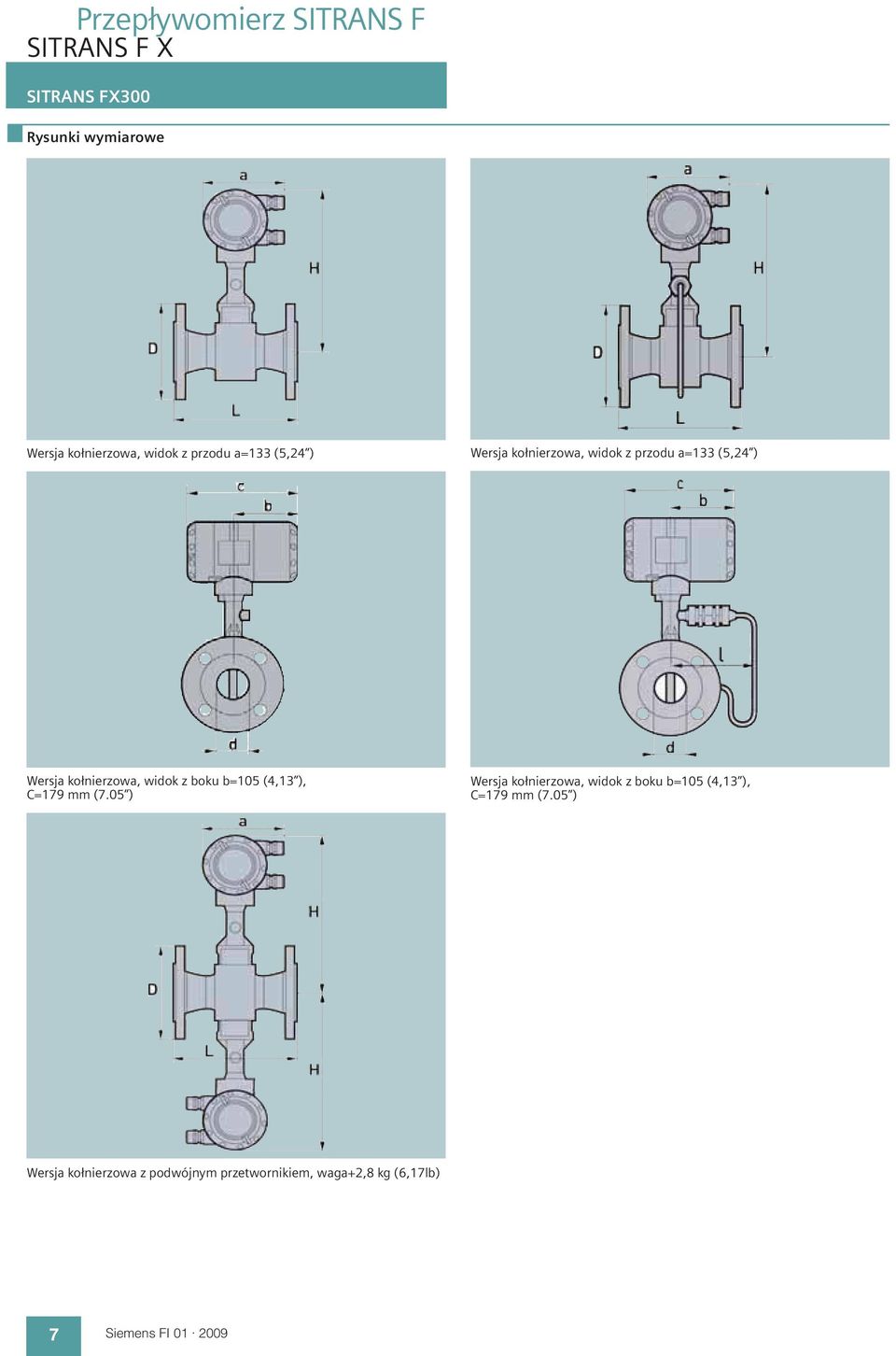 ), C=179 mm (7.05 ) Wersja ko nierzowa, widok z boku b=105 (4,13 ), C=179 mm (7.