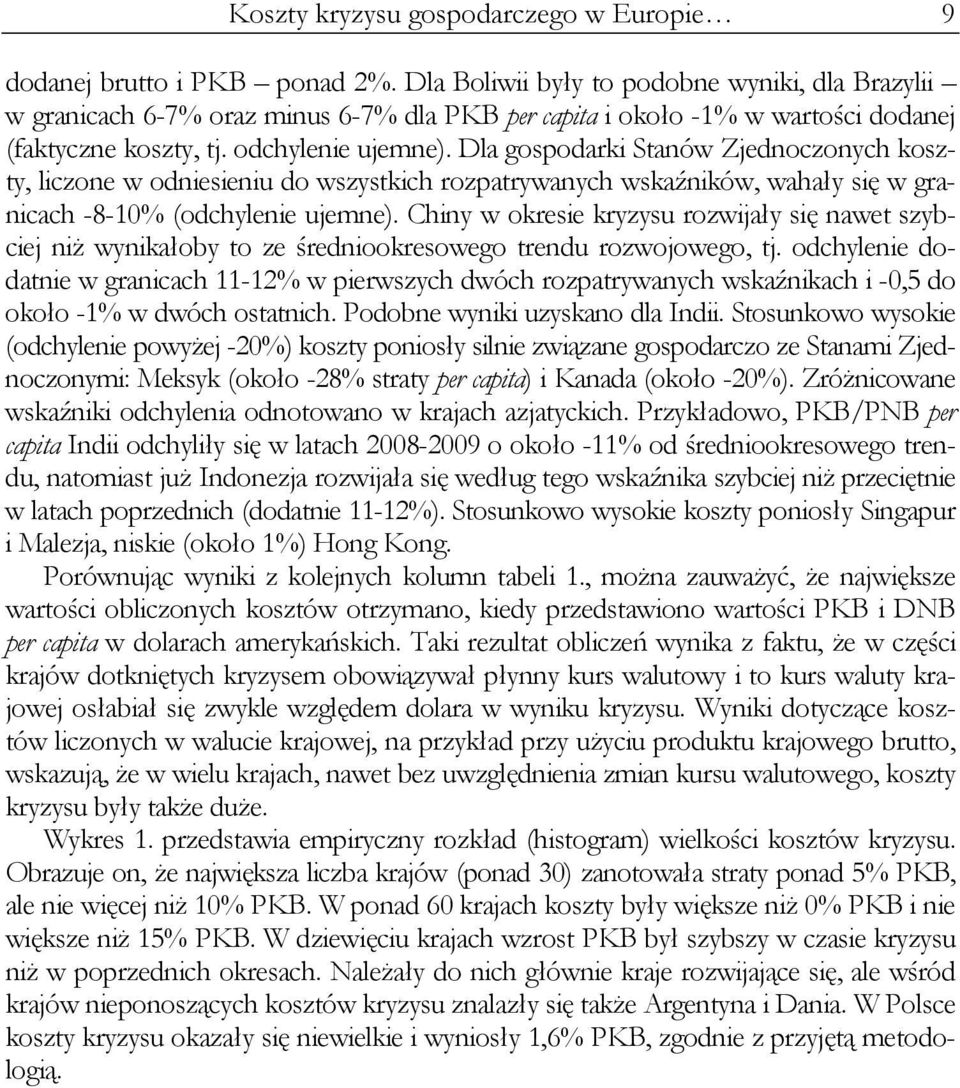 Dla gospodarki Stanów Zjednoczonych koszty, liczone w odniesieniu do wszystkich rozpatrywanych wskaźników, wahały się w granicach -8-10% (odchylenie ujemne).