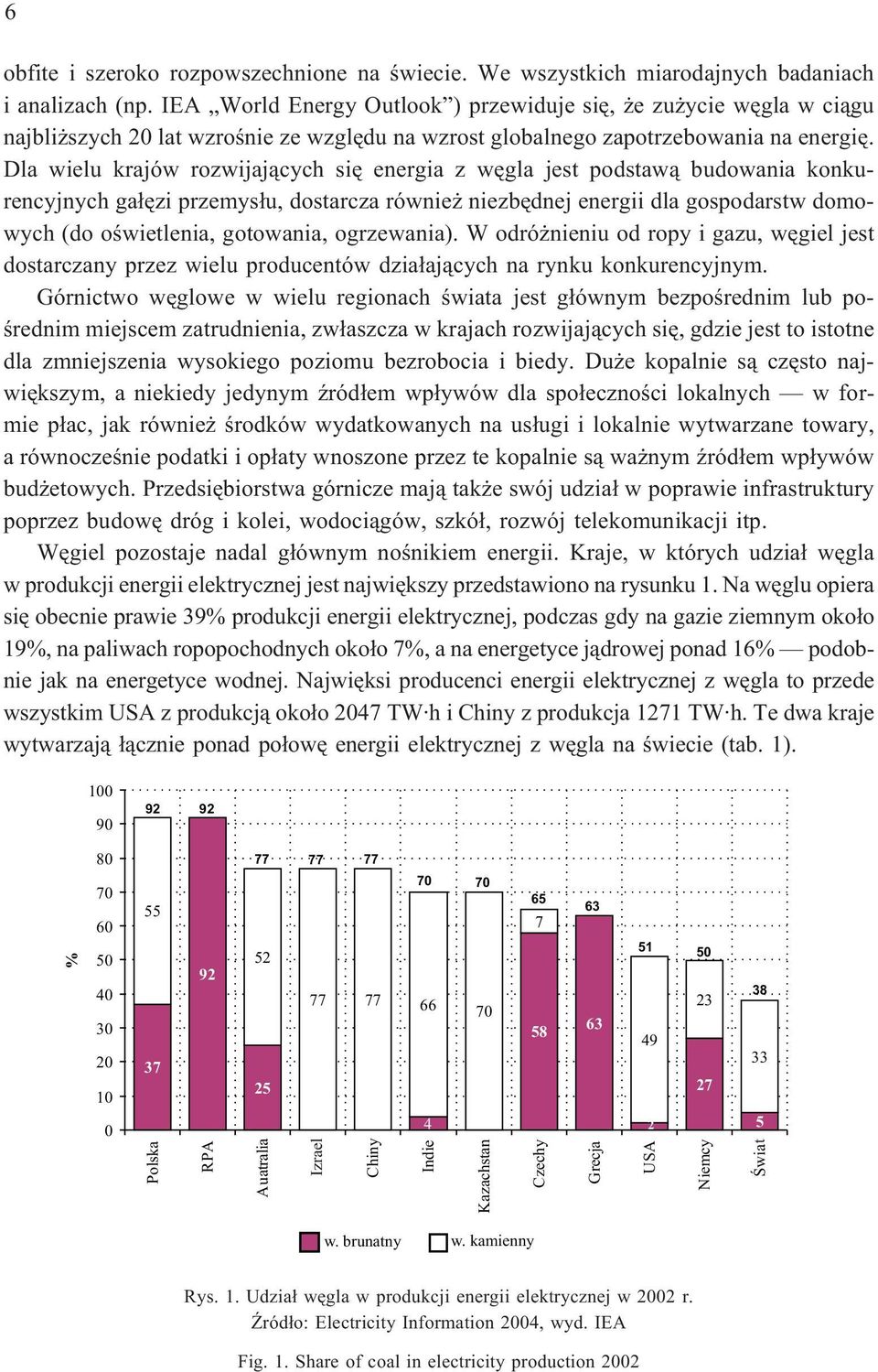 Dla wielu krajów rozwijaj¹cych siê energia z wêgla jest podstaw¹ budowania konkurencyjnych ga³êzi przemys³u, dostarcza równie niezbêdnej energii dla gospodarstw domowych (do oœwietlenia, gotowania,