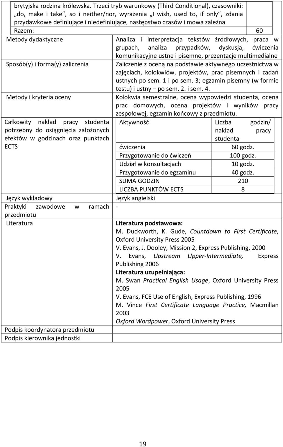 zależna Razem: 60 Metody dydaktyczne Analiza i interpretacja tekstów źródłowych, praca w grupach, analiza przypadków, dyskusja, ćwiczenia komunikacyjne ustne i pisemne, prezentacje multimedialne