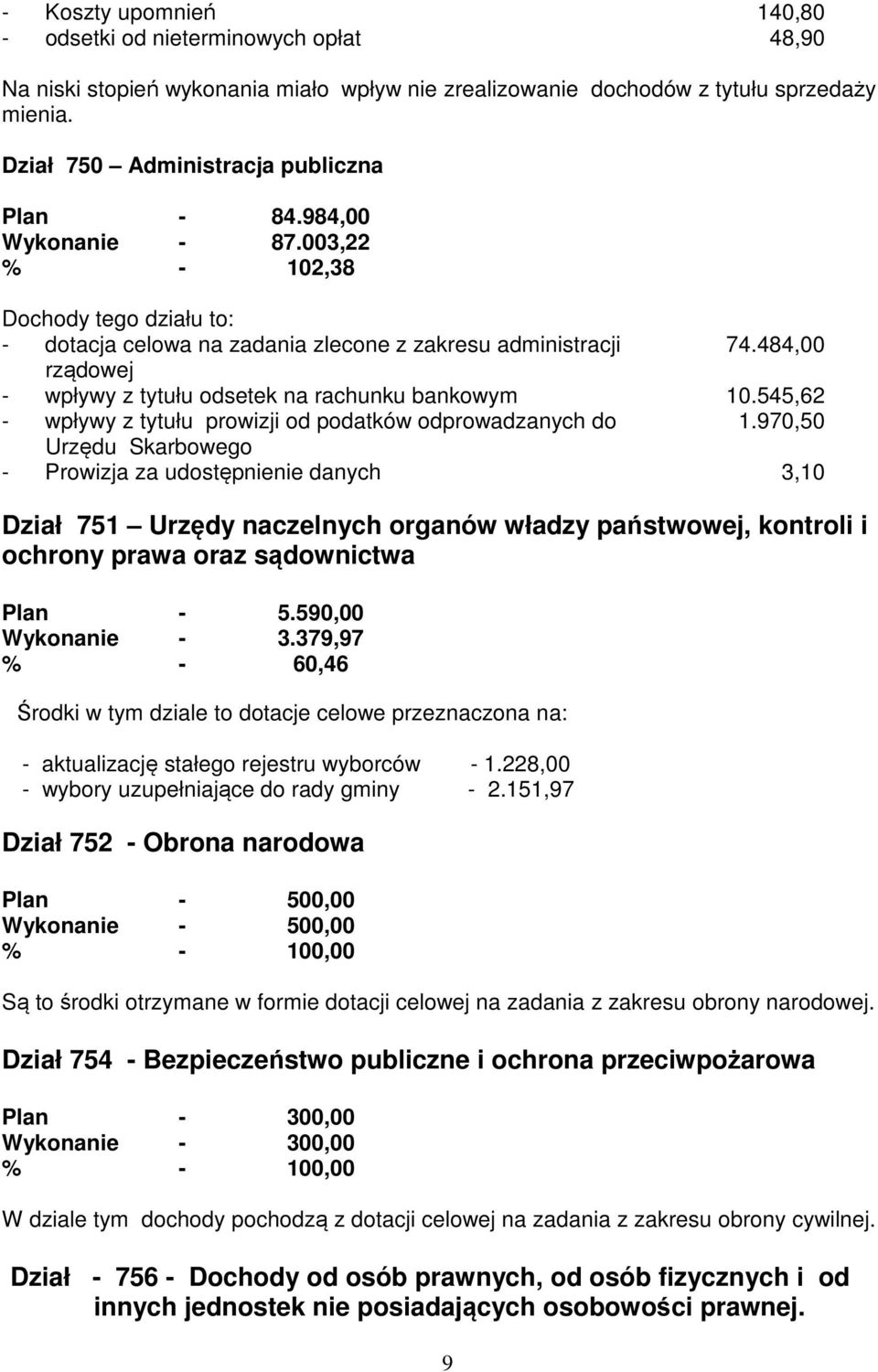 484,00 rządowej - wpływy z tytułu odsetek na rachunku bankowym 10.545,62 - wpływy z tytułu prowizji od podatków odprowadzanych do 1.