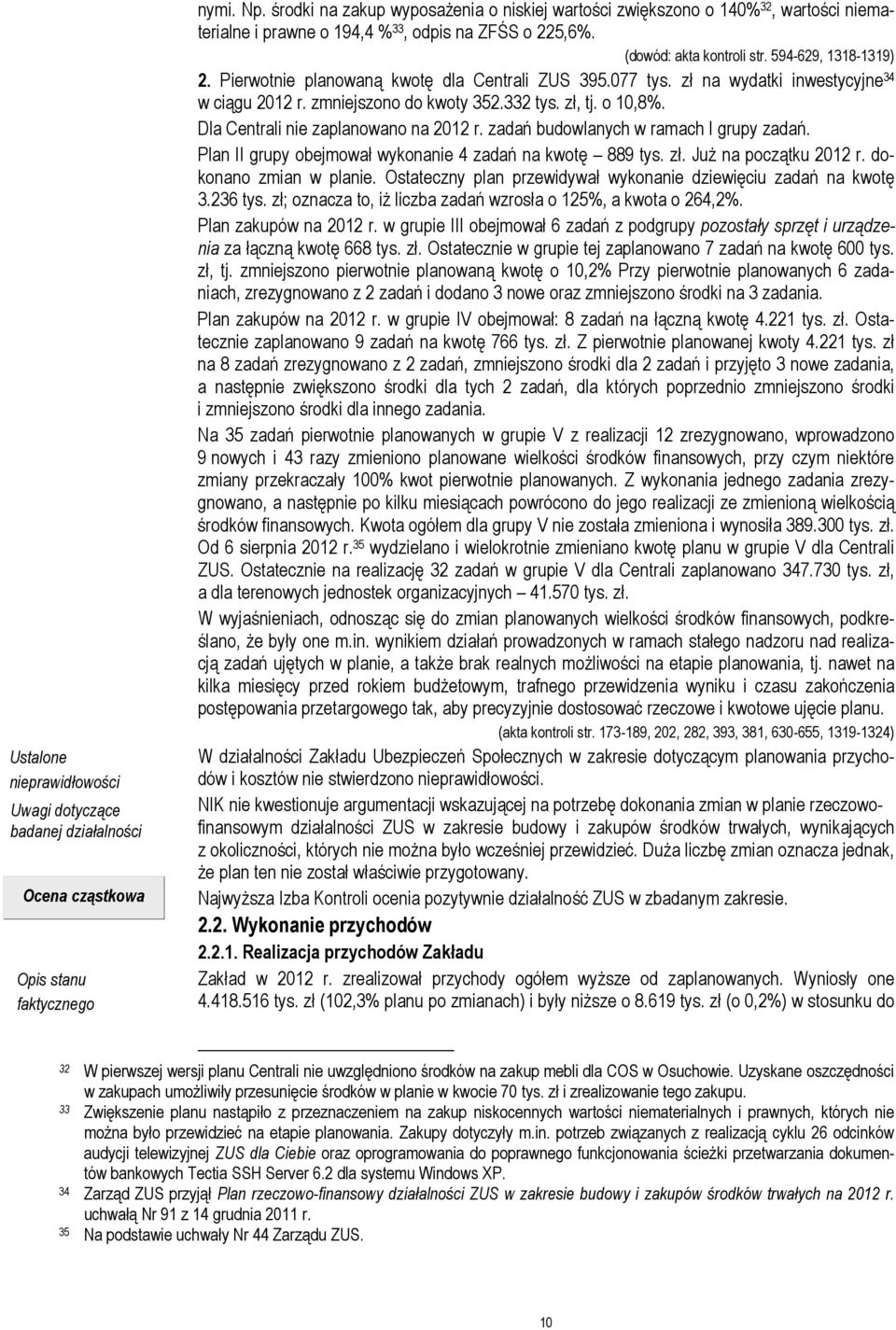 o 10,8%. Dla Centrali nie zaplanowano na 2012 r. zadań budowlanych w ramach I grupy zadań. Plan II grupy obejmował wykonanie 4 zadań na kwotę 889 tys. zł. Już na początku 2012 r.