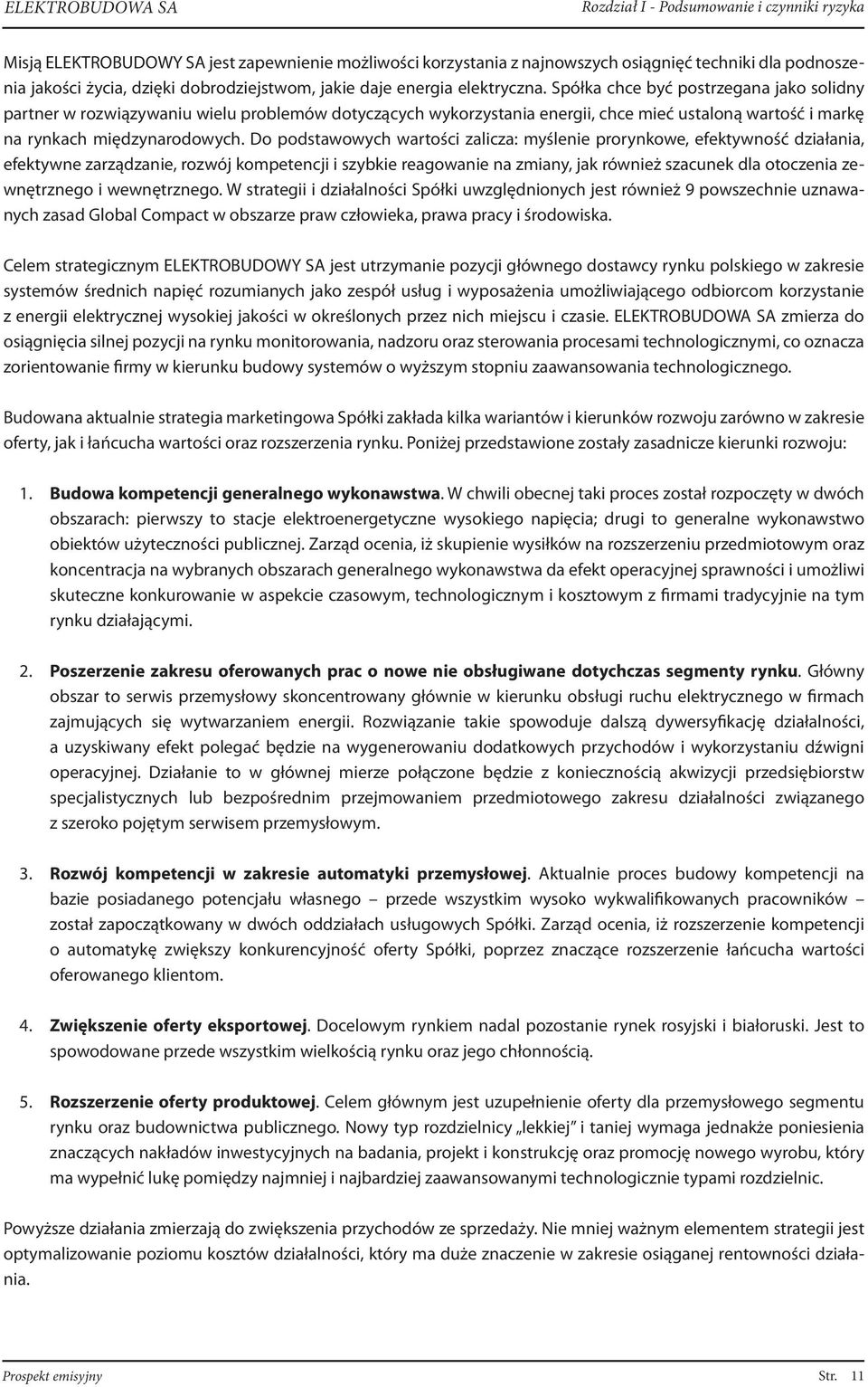 Spółka chce być postrzegana jako solidny partner w rozwiązywaniu wielu problemów dotyczących wykorzystania energii, chce mieć ustaloną wartość i markę na rynkach międzynarodowych.