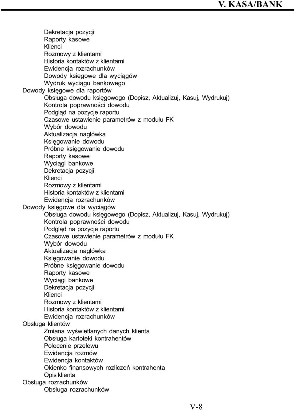 Ksiêgowanie dowodu Próbne ksiêgowanie dowodu Raporty kasowe Wyci¹gi bankowe Dekretacja pozycji Klienci Rozmowy z klientami Historia kontaktów z klientami Ewidencja rozrachunków Dowody ksiêgowe dla