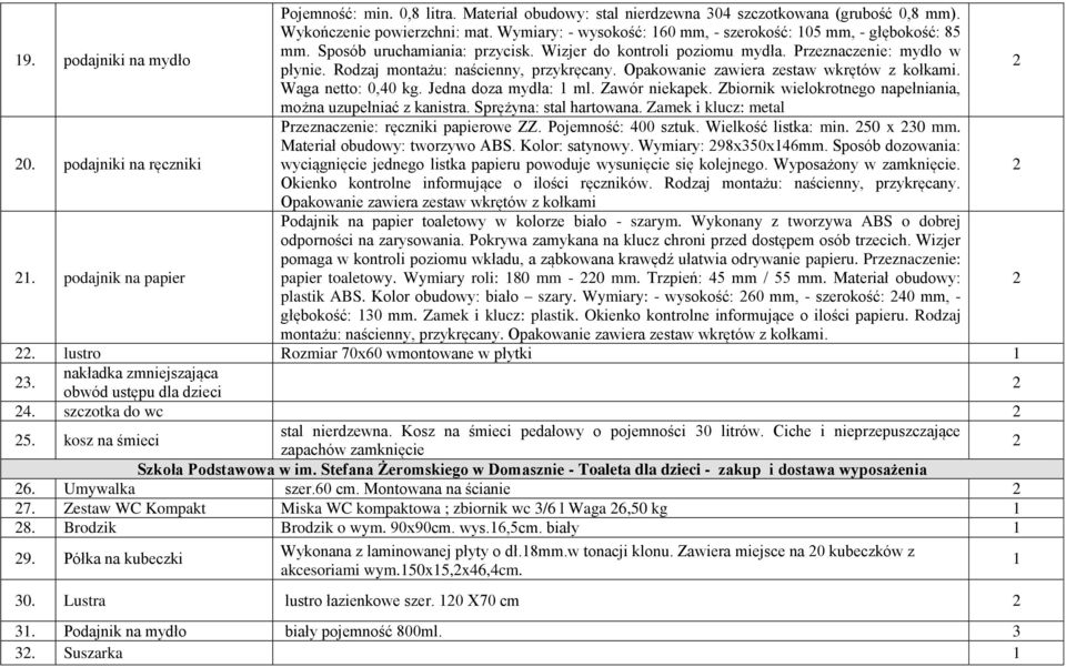 Rodzaj montażu: naścienny, przykręcany. Opakowanie zawiera zestaw wkrętów z kołkami. Waga netto: 0,40 kg. Jedna doza mydła: ml. Zawór niekapek.