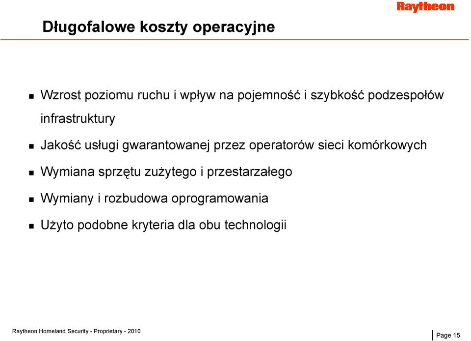 operatorów sieci komórkowych Wymiana sprzętu zużytego i przestarzałego