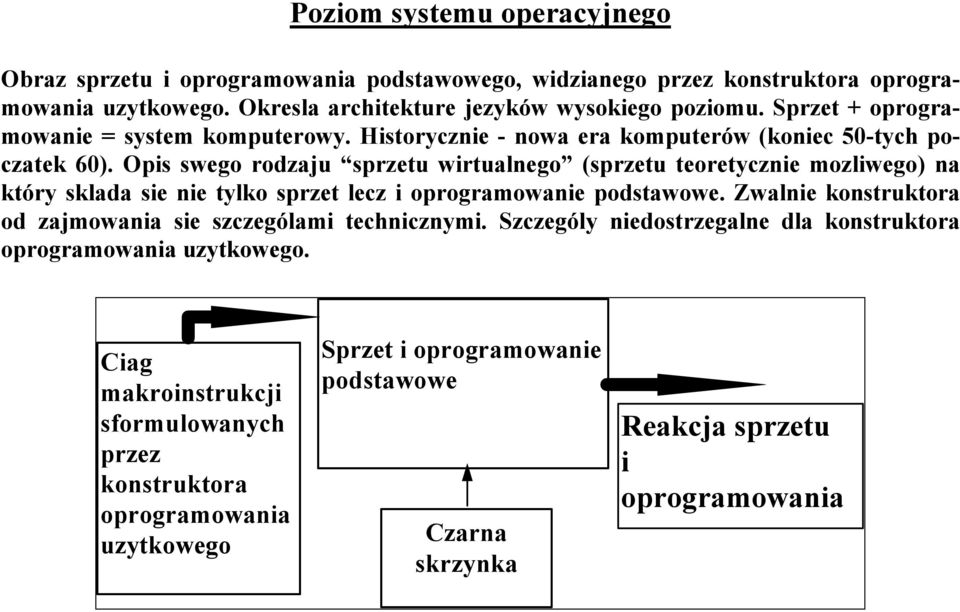 Opis swego rodzaju sprzetu wirtualnego (sprzetu teoretycznie mozliwego) na który sklada sie nie tylko sprzet lecz i oprogramowanie podstawowe.