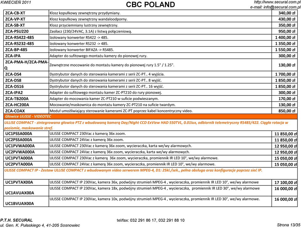 1 350,00 zł ZCA-BP-485 Izolowany konwerter BIFAZA -> RS485. 1 550,00 zł ZCA-IPA Adapter do sufitowego montażu kamery do pionowej rury.