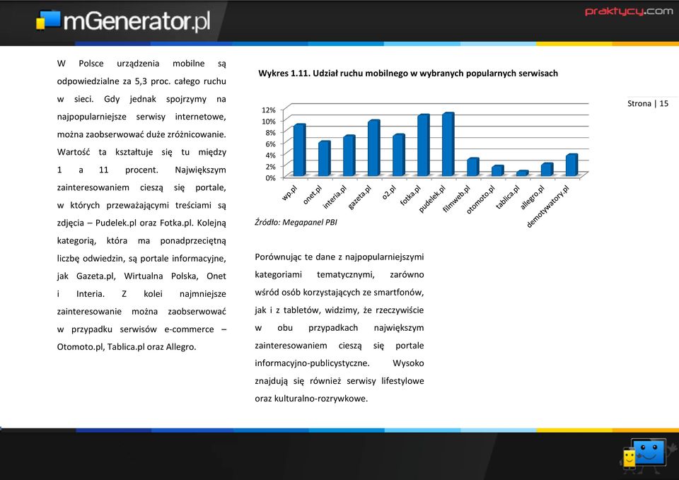 oraz Fotka.pl. Kolejną kategorią, która ma ponadprzeciętną liczbę odwiedzin, są portale informacyjne, jak Gazeta.pl, Wirtualna Polska, Onet i Interia.