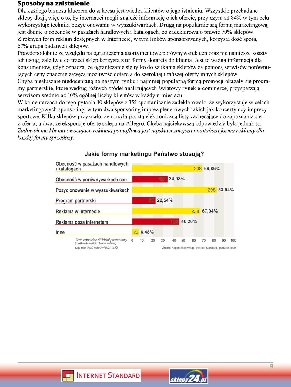 Drugą najpopularniejszą formą marketingową jest dbanie o obecność w pasażach handlowych i katalogach, co zadeklarowało prawie 70% sklepów.